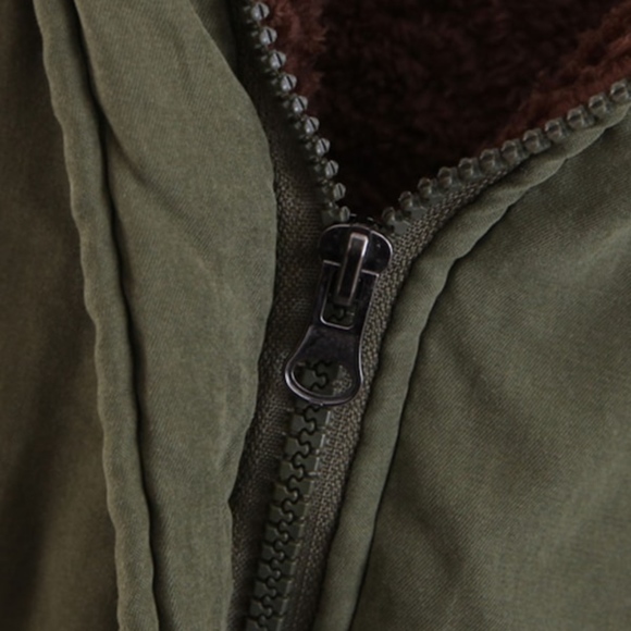 Hooded Faux Fur Drawstring Green Parka Jacket - Picture 6 of 12